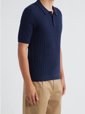 Men's Short-Sleeve Knit Polo Sweater in Navy size medium Wax London